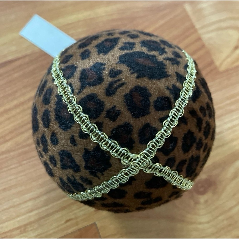5 1/2 inches Fabric Wrapped Leopard Print Ball Ornament - Brown/Black